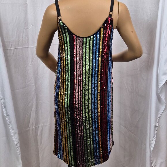 Torrid multi-color sequin stripes knee-length dress EUC fancy Torrid size 0 - Picture 4 of 16